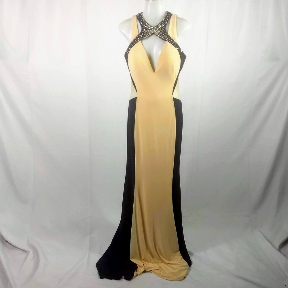 2 Cute Size 6 Nude/Navy Jersey Gown Dress Prom NWT